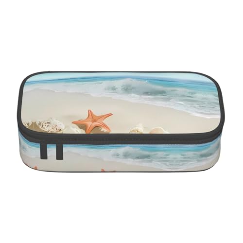 ZHAOUR Federmäppchen mit Galaxy Wolf Volldruck Design - Mehrzweck-Organizer - strapazierfähiges Oxford-Gewebe, mehrere Fächer, Strandmuschel Seestern, Einheitsgröße, Schulranzen von ZHAOUR