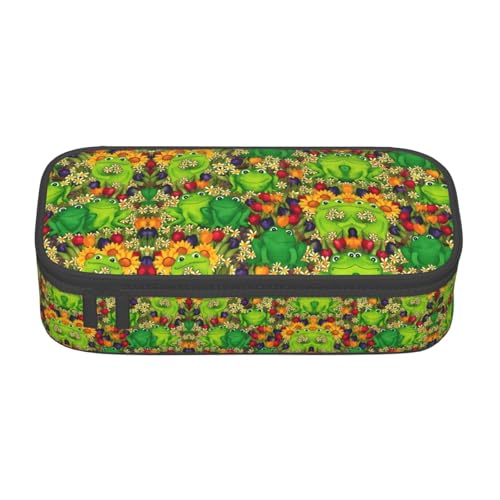 ZHAOUR Federmäppchen mit Kiwi-Vogel süßem Volldruck-Design – Mehrzweck-Organizer – strapazierfähiges Oxford-Gewebe, mehrere Fächer, Cartoon Frosch, Einheitsgröße, Schulranzen von ZHAOUR