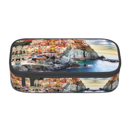 ZHAOUR Federmäppchen mit Kuhmuster, Volldruck-Design, Mehrzweck-Organizer, strapazierfähiges Oxford-Gewebe, mehrere Fächer, Cinque Terre Scenery, Einheitsgröße, Schulranzen von ZHAOUR