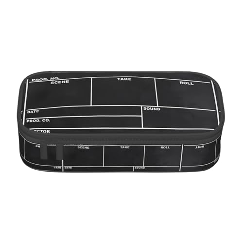 ZHAOUR Federmäppchen mit Kuhmuster, Volldruck-Design, Mehrzweck-Organizer, strapazierfähiges Oxford-Gewebe, mehrere Fächer, Klassische Film-Klapboard, Schwarz, Einheitsgröße, Schulranzen von ZHAOUR