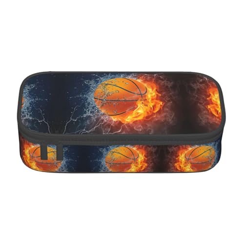 ZHAOUR Federmäppchen mit Ocean Green Wave Surf Full-Print Design - Mehrzweck-Organizer - strapazierfähiges Oxford-Gewebe, mehrere Fächer, Basketball auf Feuer und Wasserflammenspritzer von ZHAOUR