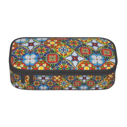 ZHAOUR Federmäppchen mit Ocean Green Wave Surf Full-Print Design - Mehrzweck-Organizer - strapazierfähiges Oxford-Gewebe, mehrere Fächer, Mexikanische Keramikfliese, Einheitsgröße, Schulranzen von ZHAOUR