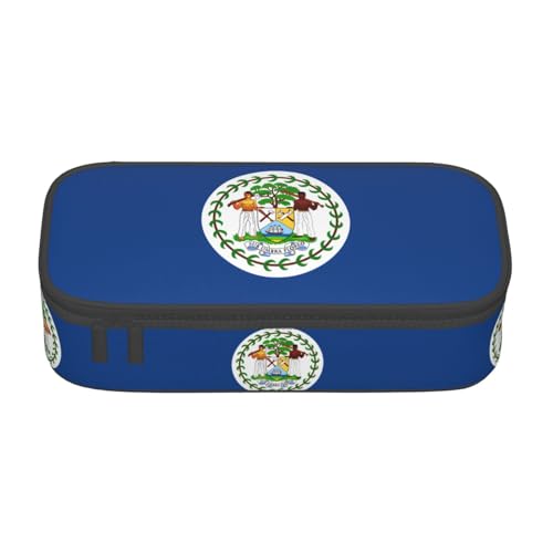 ZHAOUR Federmäppchen mit Pferd- und Rosen-Volldruck-Design, Mehrzweck-Organizer, strapazierfähiges Oxford-Gewebe, mehrere Fächer, Belize-Flagge, Einheitsgröße, Schulranzen von ZHAOUR