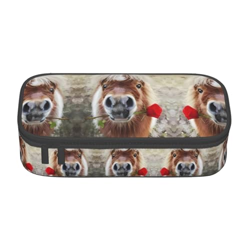 ZHAOUR Federmäppchen mit Pferd- und Rosen-Volldruck-Design, Mehrzweck-Organizer, strapazierfähiges Oxford-Gewebe, mehrere Fächer, Pferd und Rose, Einheitsgröße, Schulranzen von ZHAOUR