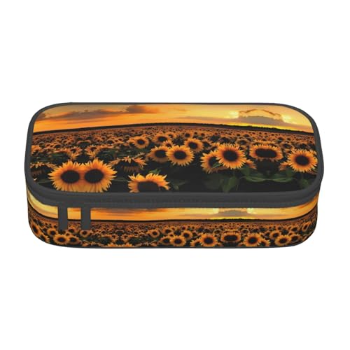 ZHAOUR Federmäppchen mit Schweizer Flagge, Volldruck-Design, Mehrzweck-Organizer, strapazierfähiges Oxford-Gewebe, mehrere Fächer, Sonnenblume und Sonnenuntergang (1), Einheitsgröße, Schulranzen von ZHAOUR