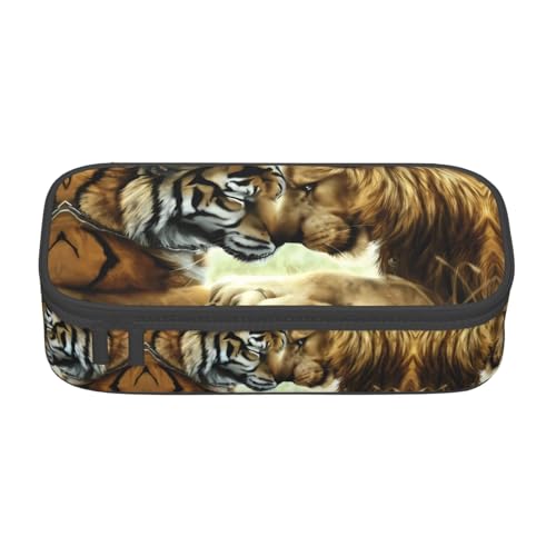 ZHAOUR Federmäppchen mit Strandstein-Volldruck-Design, Mehrzweck-Organizer, strapazierfähiges Oxford-Gewebe, mehrere Fächer, Weißer Tiger und Löwe (1), Einheitsgröße, Schulranzen von ZHAOUR