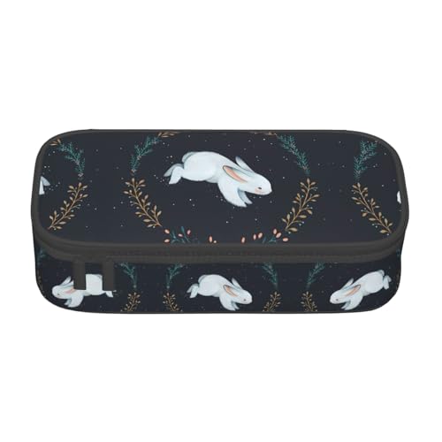 ZHAOUR Federmäppchen mit Wüstensand Camel Volldruck Design - Mehrzweck-Organizer - strapazierfähiges Oxford-Gewebe, mehrere Fächer, Hase weiß, Einheitsgröße, Schulranzen von ZHAOUR