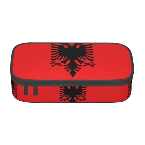 ZHAOUR Federmäppchen mit bayerischer Flagge Volldruck - Mehrzweck-Organizer - strapazierfähiges Oxford-Gewebe, mehrere Fächer, Flagge Albaniens, Einheitsgröße, Schulranzen von ZHAOUR