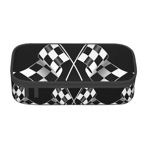 ZHAOUR Federmäppchen mit bayerischer Flagge Volldruck - Mehrzweck-Organizer - strapazierfähiges Oxford-Gewebe, mehrere Fächer, Schwarz-weiße Formel; kariertes Flaggenmuster, Einheitsgröße, Schulranzen von ZHAOUR