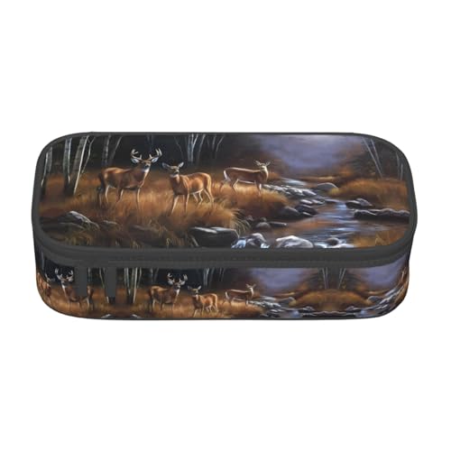 ZHAOUR Federmäppchen mit blauem Oktopus-Volldruck-Design, Mehrzweck-Organizer, strapazierfähiges Oxford-Gewebe, mehrere Fächer, Schönes Hirsch, Einheitsgröße, Schulranzen von ZHAOUR