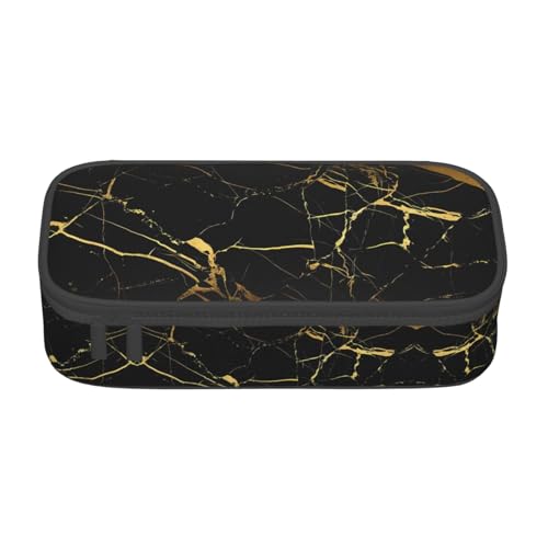 ZHAOUR Federmäppchen mit blauem Oktopus-Volldruck-Design, Mehrzweck-Organizer, strapazierfähiges Oxford-Gewebe, mehrere Fächer, Schwarzer und goldfarbener Hintergrund., Einheitsgröße, Schulranzen von ZHAOUR