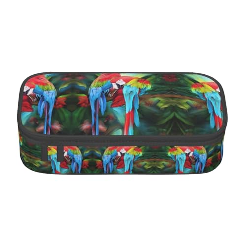 ZHAOUR Federmäppchen mit digitalem Camouflage-Volldruck-Design, Mehrzweck-Organizer, strapazierfähiges Oxford-Gewebe, mehrere Fächer, Zweifarbige Papageien, Einheitsgröße, Schulranzen von ZHAOUR