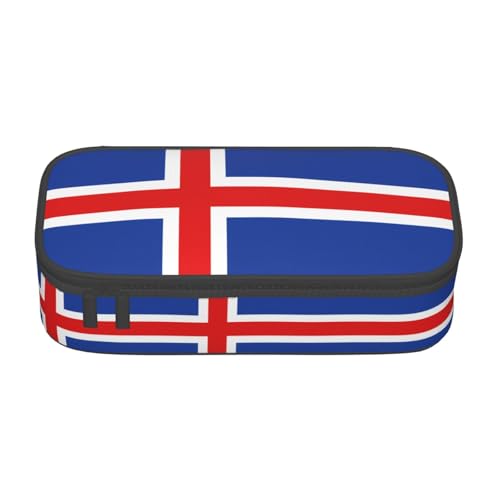 ZHAOUR Federmäppchen mit farbigem Gemälde, Volldruck-Design, Mehrzweck-Organizer, strapazierfähiges Oxford-Gewebe, mehrere Fächer, Flagge Islands, Einheitsgröße, Schulranzen von ZHAOUR