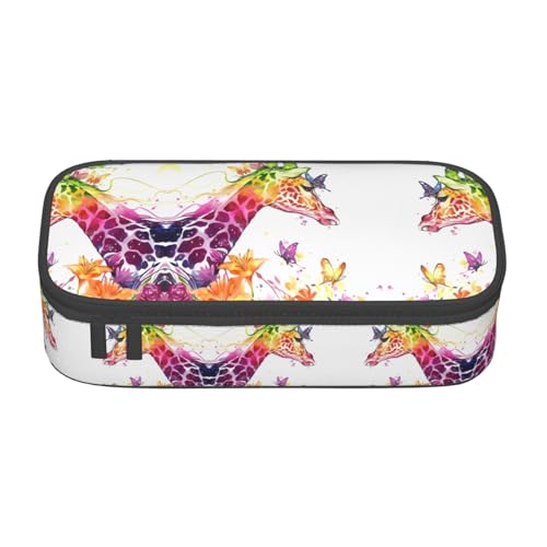 ZHAOUR Federmäppchen mit goldenem Seiden-Weihnachtsvolldruck-Design, Mehrzweck-Organizer, strapazierfähiges Oxford-Gewebe, mehrere Fächer, Giraffen, Schmetterling, Einheitsgröße, Schulranzen von ZHAOUR