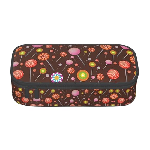 ZHAOUR Federmäppchen mit goldenem Seiden-Weihnachtsvolldruck-Design, Mehrzweck-Organizer, strapazierfähiges Oxford-Gewebe, mehrere Fächer, Süßigkeiten-Lutscher-Muster (1), Einheitsgröße, Schulranzen von ZHAOUR