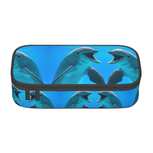 ZHAOUR Federmäppchen mit hellem Kastanienbraunem Volldruck-Design, Mehrzweck-Organizer, strapazierfähiges Oxford-Gewebe, mehrere Fächer, Niedlicher Delphin, Einheitsgröße, Schulranzen von ZHAOUR