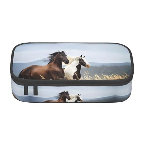 ZHAOUR Federmäppchen mit hellem Kastanienbraunem Volldruck-Design, Mehrzweck-Organizer, strapazierfähiges Oxford-Gewebe, mehrere Fächer, Pferde laufende Kunst, Einheitsgröße, Schulranzen von ZHAOUR
