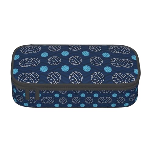 ZHAOUR Federmäppchen mit rotem süßem Schweinchen-Volldruck-Design, Mehrzweck-Organizer, strapazierfähiges Oxford-Gewebe, mehrere Fächer, Blau Volleyball, Einheitsgröße, Schulranzen von ZHAOUR
