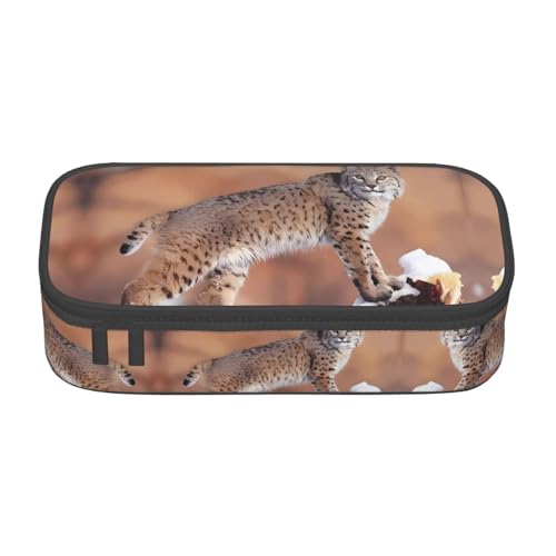 ZHAOUR Federmäppchen mit rotem süßem Schweinchen-Volldruck-Design, Mehrzweck-Organizer, strapazierfähiges Oxford-Gewebe, mehrere Fächer, Canada Lynx, Einheitsgröße, Schulranzen von ZHAOUR