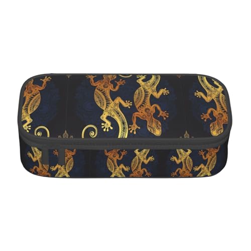 ZHAOUR Federmäppchen mit rotem süßem Schweinchen-Volldruck-Design, Mehrzweck-Organizer, strapazierfähiges Oxford-Gewebe, mehrere Fächer, Gecko-Eidechsen, Einheitsgröße, Schulranzen von ZHAOUR