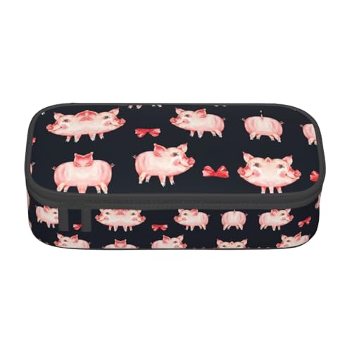 ZHAOUR Federmäppchen mit rotem süßem Schweinchen-Volldruck-Design, Mehrzweck-Organizer, strapazierfähiges Oxford-Gewebe, mehrere Fächer, Rotes süßes Schweinchen, Einheitsgröße, Schulranzen von ZHAOUR