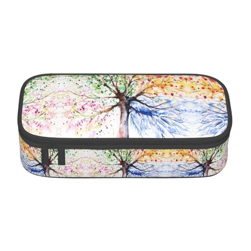 ZHAOUR Federmäppchen mit rotem süßem Schweinchen-Volldruck-Design, Mehrzweck-Organizer, strapazierfähiges Oxford-Gewebe, mehrere Fächer, Wunderschöner Baum für vier Jahreszeiten., Einheitsgröße von ZHAOUR
