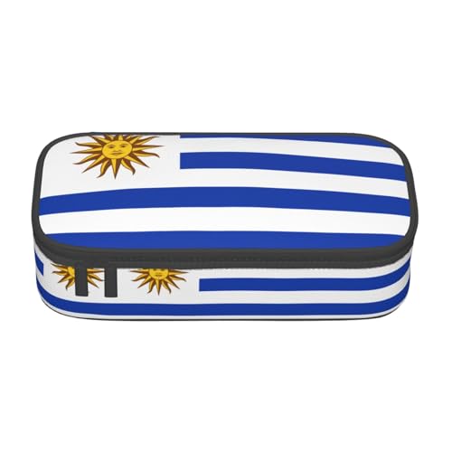 ZHAOUR Federmäppchen mit roten Vögeln, Stechpalmenbeerenzweigen, Volldruck-Design, Mehrzweck-Organizer, strapazierfähiges Oxford-Tuch, mehrere Fächer, Flagge Uruguays, Einheitsgröße, Schulranzen von ZHAOUR