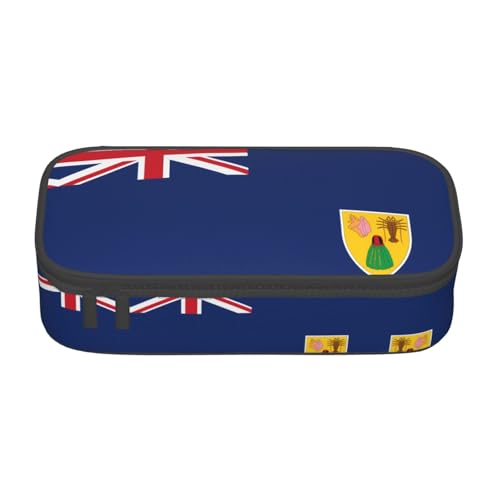 ZHAOUR Federmäppchen mit roten Vögeln, Stechpalmenbeerenzweigen, Volldruck-Design, Mehrzweck-Organizer, strapazierfähiges Oxford-Tuch, mehrere Fächer, Flagge der Turks- und Caicosinseln, Einheitsgröße von ZHAOUR