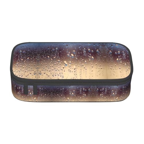 ZHAOUR Federmäppchen mit roten Vögeln, Stechpalmenbeerenzweigen, Volldruck-Design, Mehrzweck-Organizer, strapazierfähiges Oxford-Tuch, mehrere Fächer, Regentropfen auf Glas, Einheitsgröße, Schulranzen von ZHAOUR