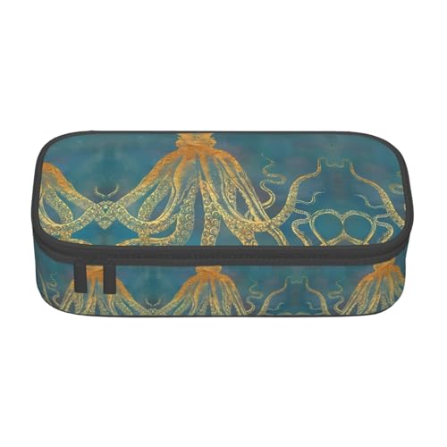 ZHAOUR Federmäppchen mit roter Ziegelmauer-Textur, Volldruck-Design, Mehrzweck-Organizer, strapazierfähiges Oxford-Gewebe, mehrere Fächer, Goldener Oktopus, Einheitsgröße, Schulranzen von ZHAOUR