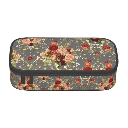 ZHAOUR Federmäppchen mit roter Ziegelmauer-Textur, Volldruck-Design, Mehrzweck-Organizer, strapazierfähiges Oxford-Gewebe, mehrere Fächer, Pfingstrosen-Blumenmuster, Einheitsgröße, Schulranzen von ZHAOUR