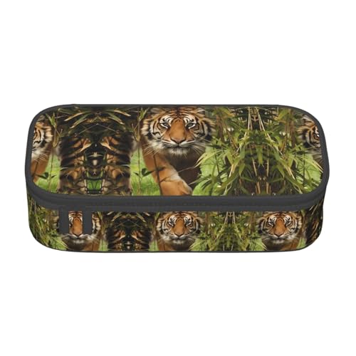 ZHAOUR Federmäppchen mit roter Ziegelmauer-Textur, Volldruck-Design, Mehrzweck-Organizer, strapazierfähiges Oxford-Gewebe, mehrere Fächer, Tiger im Dschungel, Einheitsgröße, Schulranzen von ZHAOUR
