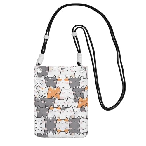 ZHAOUR Schwarze Universal-Crossbody-Telefontasche – leichte orangefarbene Katzen (1) bedruckte Geldbörse, perfekt zum Einkaufen und für Outdoor-Aktivitäten, Schwarz , Einheitsgröße von ZHAOUR