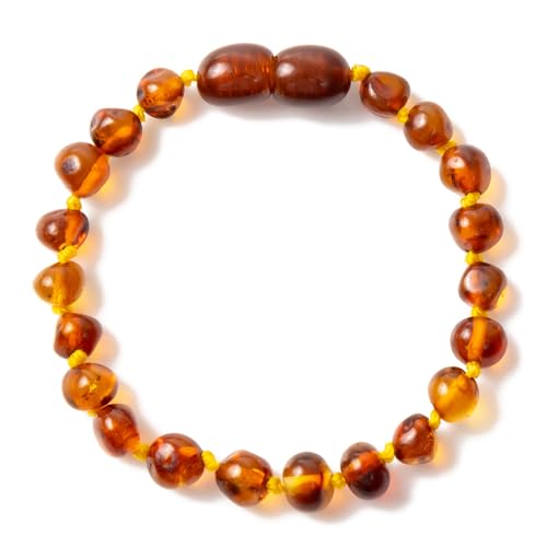 ZHAOXIA Bernstein Armband/Fußkettchen (Cognac) - Länge 18 cm Baltischer Bernstein - 100% Handarbeit - Zwischen Perlen geknotet von ZHAOXIA