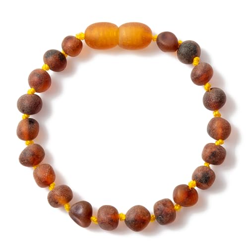 ZHAOXIA Bernstein Armband/Fußkettchen (Cognac Raw) - Länge 20 cm Baltischer Bernstein - 100% Handarbeit - Zwischen Perlen geknotet von ZHAOXIA