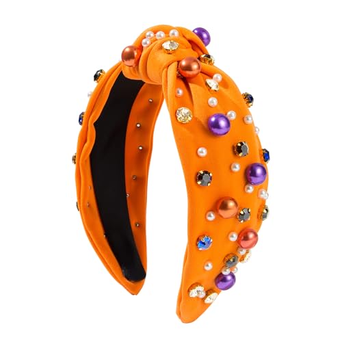 ZHAZHANIU Modisches Damen-Stirnband, lila Satin mit Perlen und Kristallverzierungen (Orange, Einheitsgröße) von ZHAZHANIU