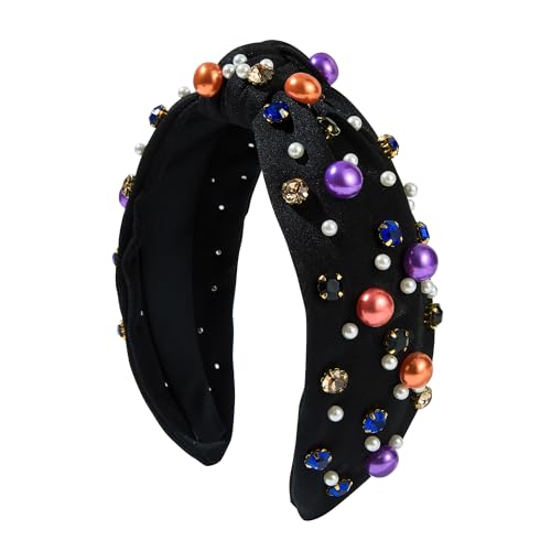 ZHAZHANIU Modisches Damen-Stirnband, violetter Satin mit Perlen und Kristallverzierungen (Schwarz, Einheitsgröße) von ZHAZHANIU