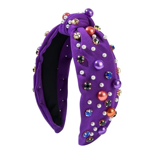 ZHAZHANIU Modisches Damen-Stirnband, violetter Satin mit Perlen und Kristallverzierungen (lila, Einheitsgröße) von ZHAZHANIU