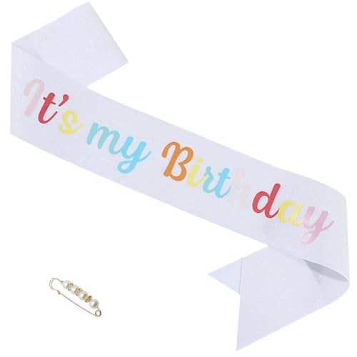 ZHBDPaty "It's my Birthday" Schärpe für Mädchen mit Glitzer, mit Perlennadel, Partygeschenk für Mädchen und Frauen (weiß) von ZHBDPaty