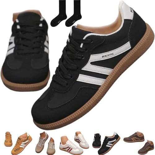 Damen Mode Patchwork Turnschuhe Retro Schnürer Low Top rutschfeste Flache Sohle Sneakers Runde Zehen Bequeme Casual Walking Schuhe für Frauen, Schwarz , 42.5 EU von ZHCBAUA