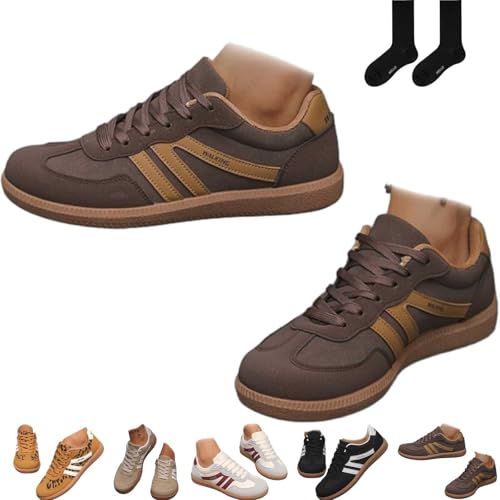 Damen Mode Patchwork Turnschuhe Retro Schnürer Low Top rutschfeste Flache Sohle Sneakers Runde Zehen Bequeme Casual Walking Schuhe für Frauen, coffee, 42.5 EU von ZHCBAUA