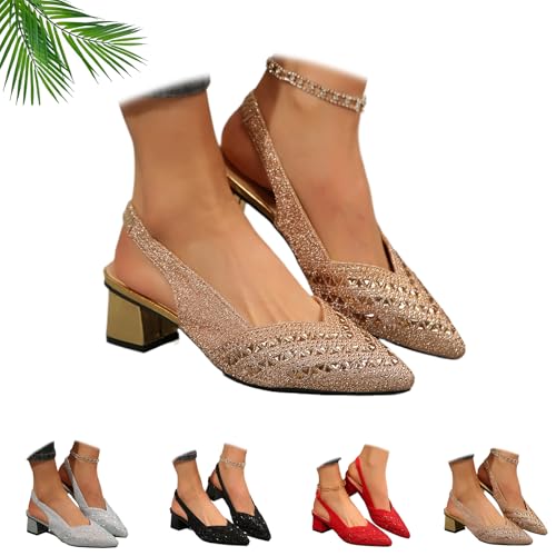 Damenmode Strass High Heel Chunky Heel Sandalen Sparkly Pointed Toe Slingback Kleid Schuhe Kristall Verziert Blockabsatz Pumps, champagnerfarben, 37EU Damenmode Strass High Heel Chunky Heel Sandalen Sparkly Pointed Toe Slingback Kleid Schuhe Kristall Verziert Blockabsatz Pumps, champagnerfarben, 37EU von ZHCBAUA
