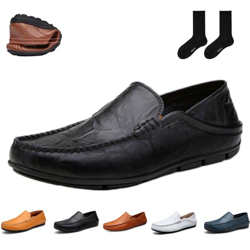 Herren Echtes Leder Slip-on Casual Penny Loafers, Klassische Mokassins Flache Fahrschuhe Komfort Business Hausschuhe Weiches Kleid Bootsschuhe, Schwarz , 46 EU Herren Echtes Leder Slip-on Casual Penny Loafers, Klassische Mokassins Flache Fahrschuhe Komfort Business Hausschuhe Weiches Kleid Bootsschuhe, Schwarz , 46 EU von ZHCBAUA