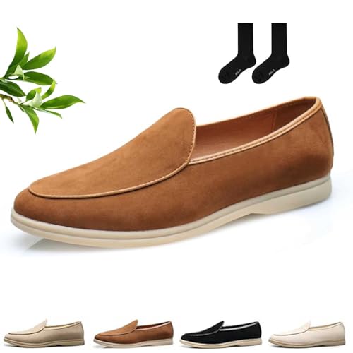 Herren-Mokassins, Wildleder, Slipper, modisch, lässig, Mokassins, Kleiderschuhe, britischer Retro-Smoking, formelle Schuhe für Abschlussball, Hochzeit, Business, braun, 46 EU von ZHCBAUA