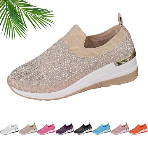 Modische Glitzer-Sneaker für Damen, Plateau-Keilschuhe, glitzerndes Netzgewebe, atmungsaktive Schuhe, modischer Slip-On-Kleid, Braut-Sneaker für Damen, khaki, 42.5 EU Modische Glitzer-Sneaker für Damen, Plateau-Keilschuhe, glitzerndes Netzgewebe, atmungsaktive Schuhe, modischer Slip-On-Kleid, Braut-Sneaker für Damen, khaki, 42.5 EU von ZHCBAUA