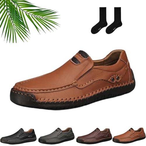 Mokassins Business Walking Loafer Flache Schuhe Herren Handgemachte Bequeme Slip-on Flache Fahrschuhe Casual Business Kleid Leder Mokassins, braun, 46 EU von ZHCBAUA