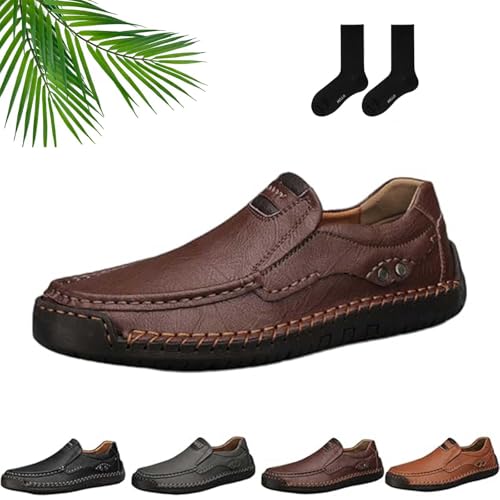 Mokassins Business Walking Loafer Flache Schuhe Herren Handgemachte Bequeme Slip-on Flache Fahrschuhe Casual Business Kleid Leder Mokassins, dunkelbraun, 46 EU von ZHCBAUA