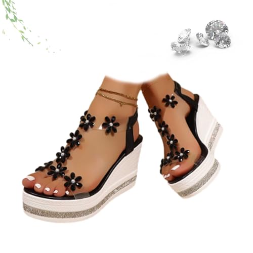 ZHCBAUA Damen Chic Elegant Blume Slip On Keilsandalen Plateau Erhöhung Komfort Elastische Knöchelriemen Schuhe Bohemian Sommer Strand Blume Heels Sandalen für Frauen, Schwarz , 38 EU ZHCBAUA Damen Chic Elegant Blume Slip On Keilsandalen Plateau Erhöhung Komfort Elastische Knöchelriemen Schuhe Bohemian Sommer Strand Blume Heels Sandalen für Frauen, Schwarz , 38 EU von ZHCBAUA