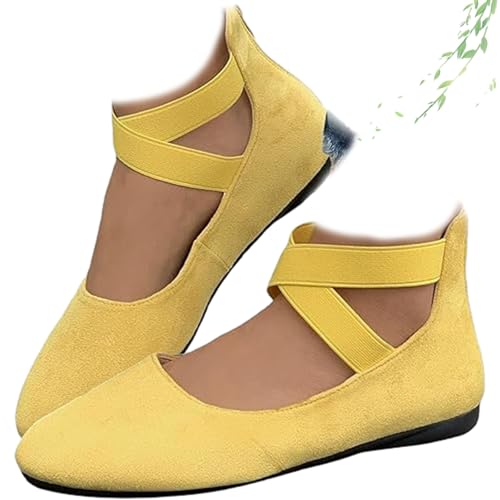 ZHCBAUA Damen Crisscross Strap Wedge Shoes Round Toe Ballett Wedge Dress Pump with Arch Support Elegant Suede Comfy Slip On Flat Shoes, gelb, 42.5 EU ZHCBAUA Damen Crisscross Strap Wedge Shoes Round Toe Ballett Wedge Dress Pump with Arch Support Elegant Suede Comfy Slip On Flat Shoes, gelb, 42.5 EU von ZHCBAUA