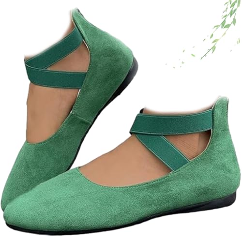 ZHCBAUA Damen Crisscross Strap Wedge Shoes Round Toe Ballett Wedge Dress Pump with Arch Support Elegant Suede Comfy Slip On Flat Shoes, grün, 42.5 EU ZHCBAUA Damen Crisscross Strap Wedge Shoes Round Toe Ballett Wedge Dress Pump with Arch Support Elegant Suede Comfy Slip On Flat Shoes, grün, 42.5 EU von ZHCBAUA